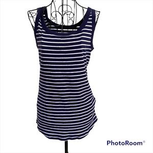 Caslon Navy and White Striped Tank Top Size M
